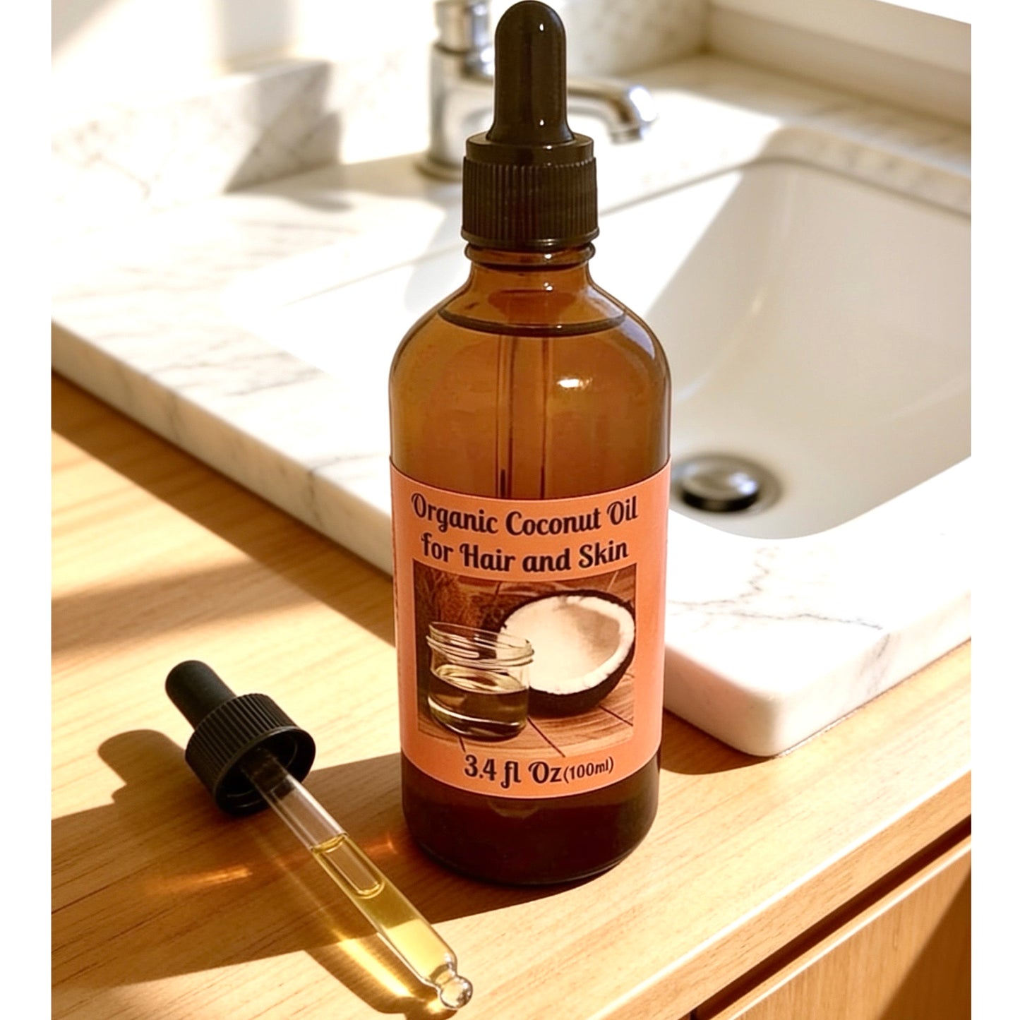 Organic Coconut Oil for Hair & Skin - 3.4 fl oz (100 ml) | Natural Moisturizing Oil for Dry Skin, Hair Growth, Scalp Care & Daily Beauty Rituals