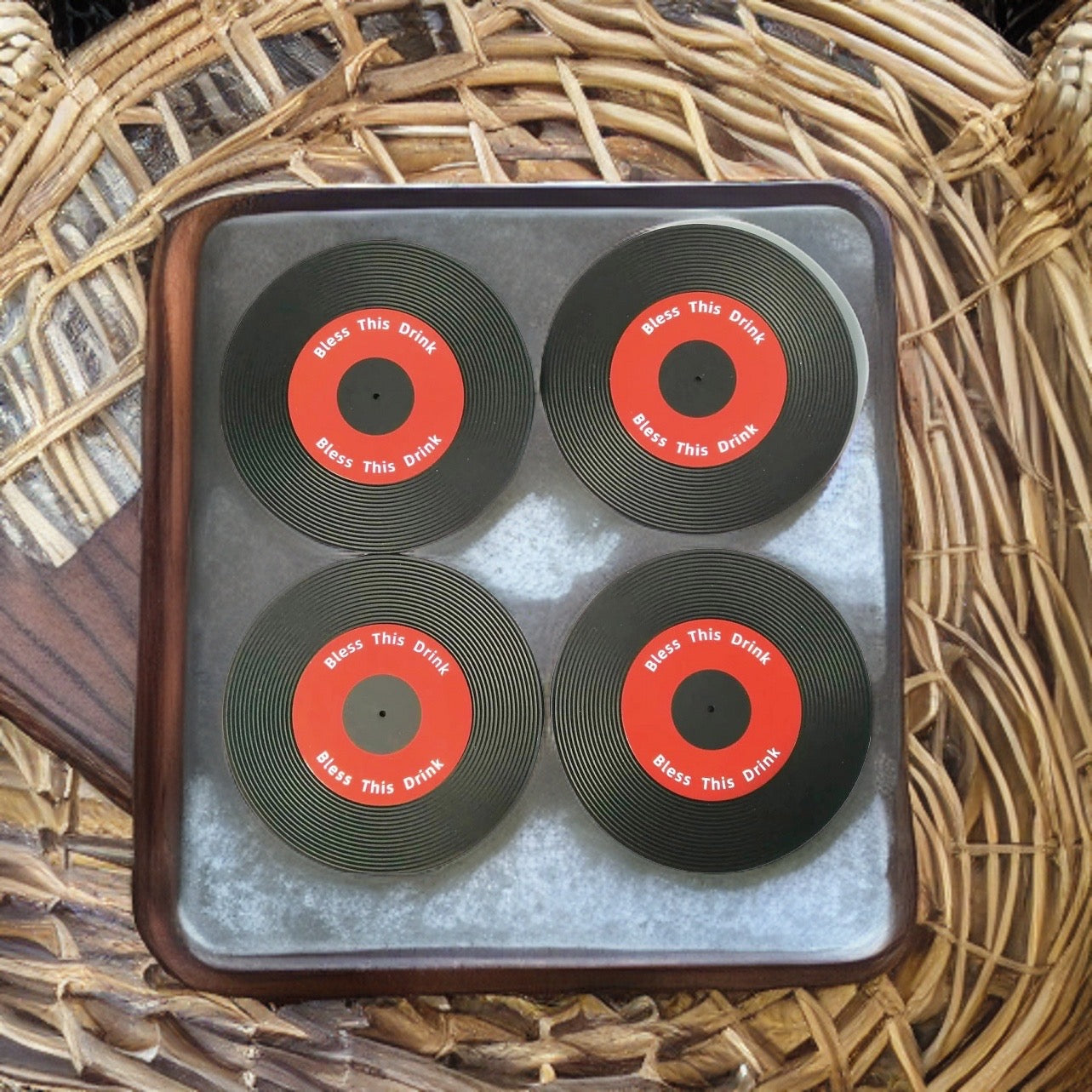 4 Piece Set “Blessed This Drink” Silicone Coasters