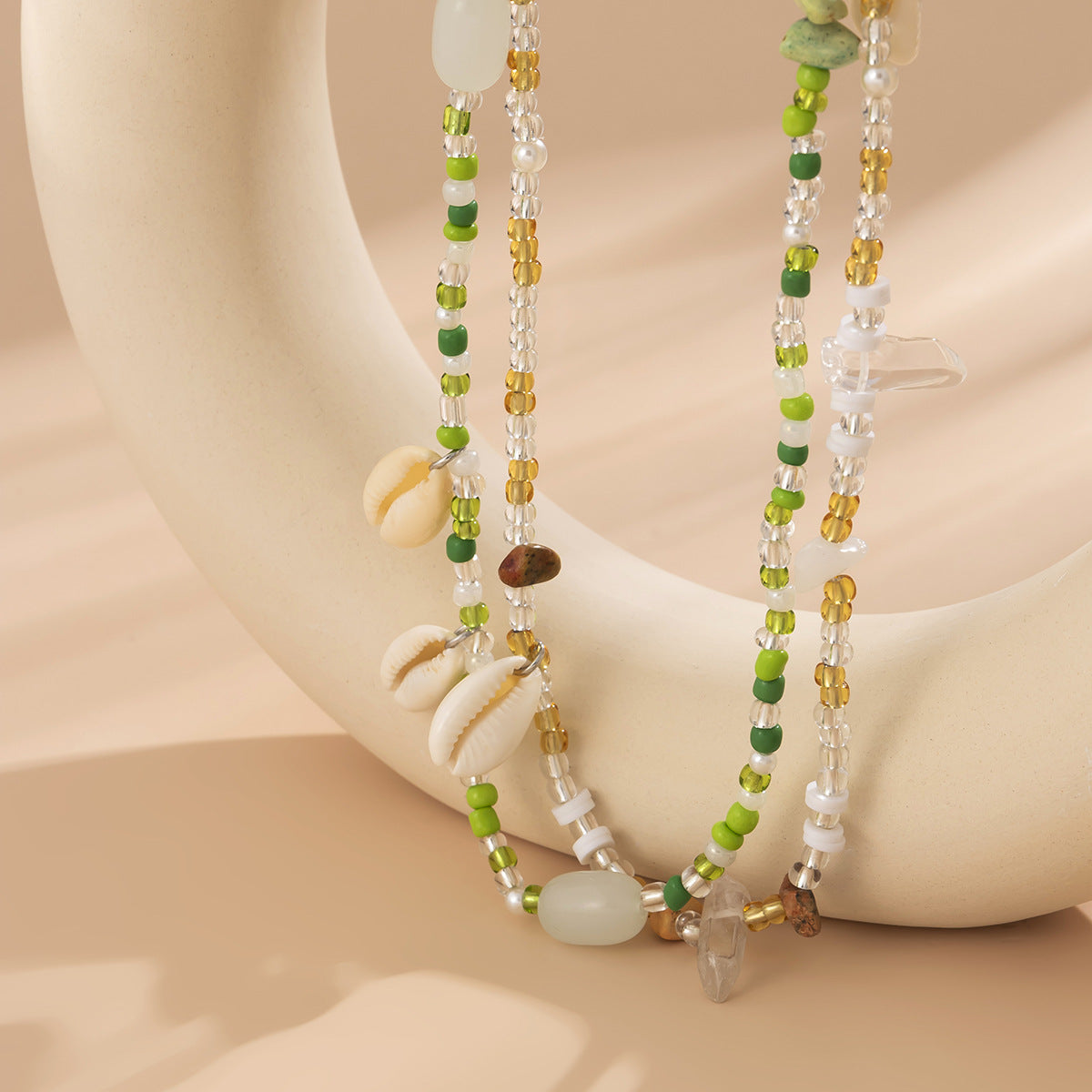 Beach Pastoral Style Contrasting Color Gravel Imitation Crystal Double-Layer Waist Body Chain Sexy Shell Rice Bead Waist Chain For Women