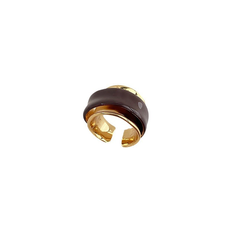 Gold dripping contrast stitching adjustable ring