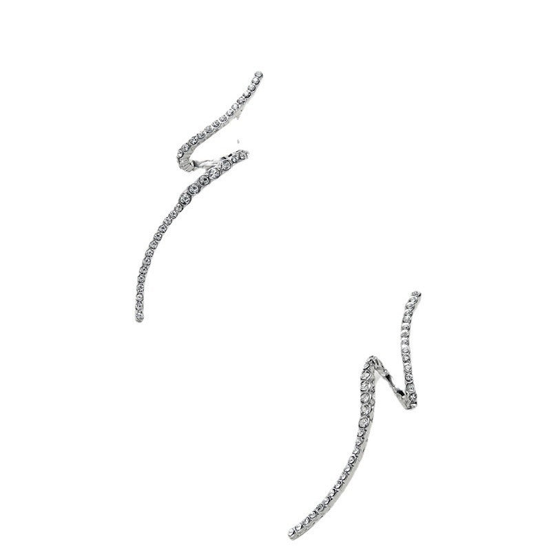 Curved Long Diamond Studded Earrings