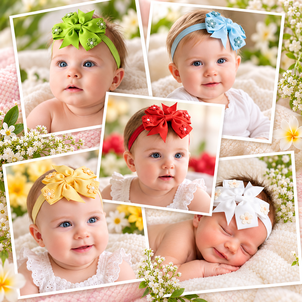 15-Piece Baby & Little Girls Hair Accessories Set – Stretchy Flower Headbands & Bow Snap Hair Clips, Colorful Hair Accessories