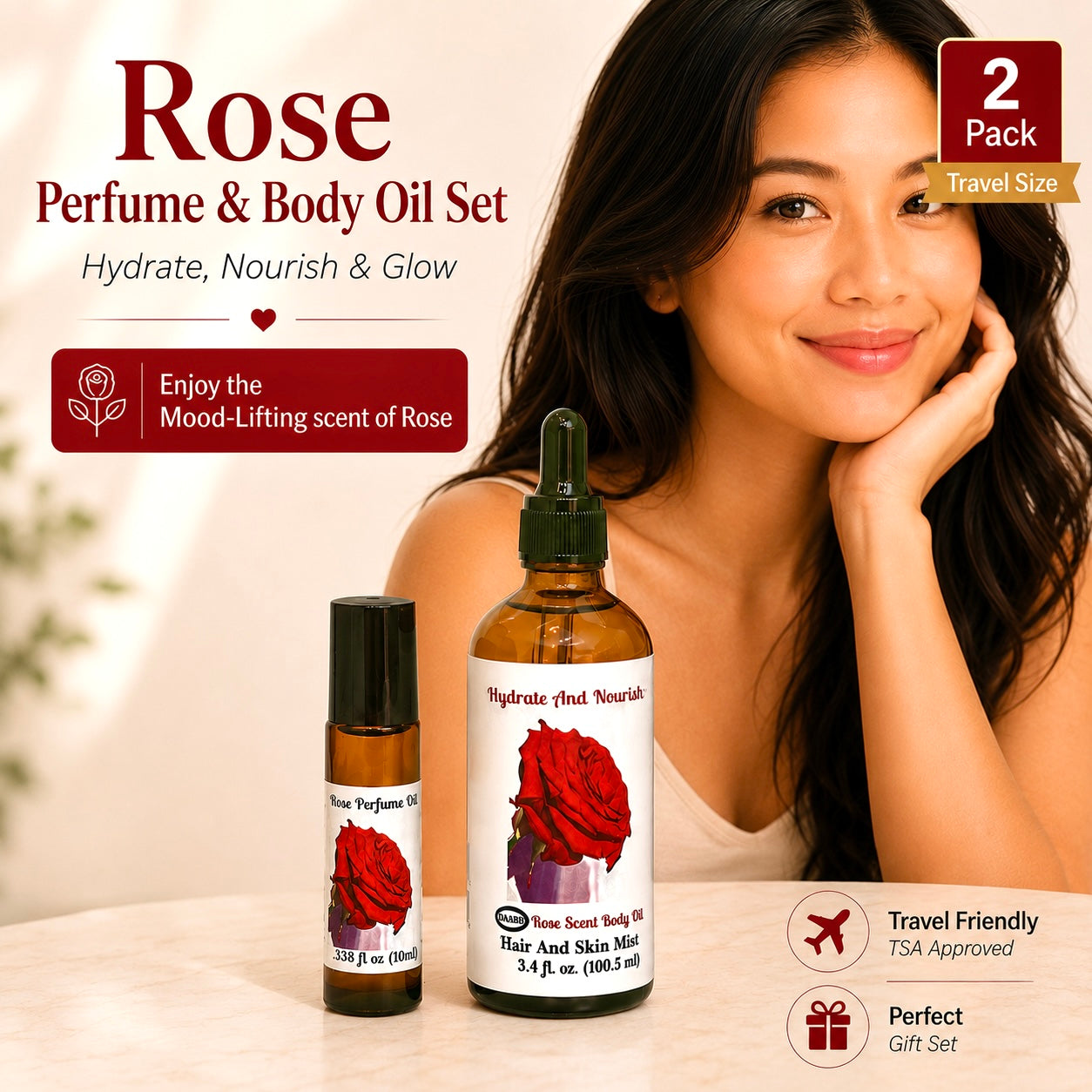 Rose Roll-On Perfume Oil and Body Oil Set