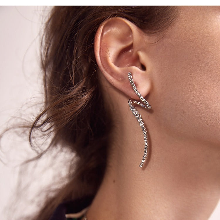 Curved Long Diamond Studded Earrings