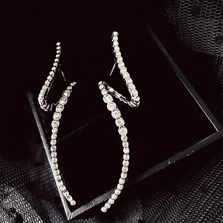Curved Long Diamond Studded Earrings
