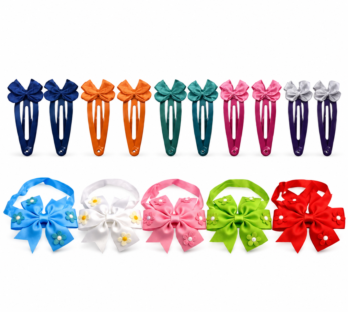 15-Piece Baby & Little Girls Hair Accessories Set – Stretchy Flower Headbands & Bow Snap Hair Clips, Colorful Hair Accessories