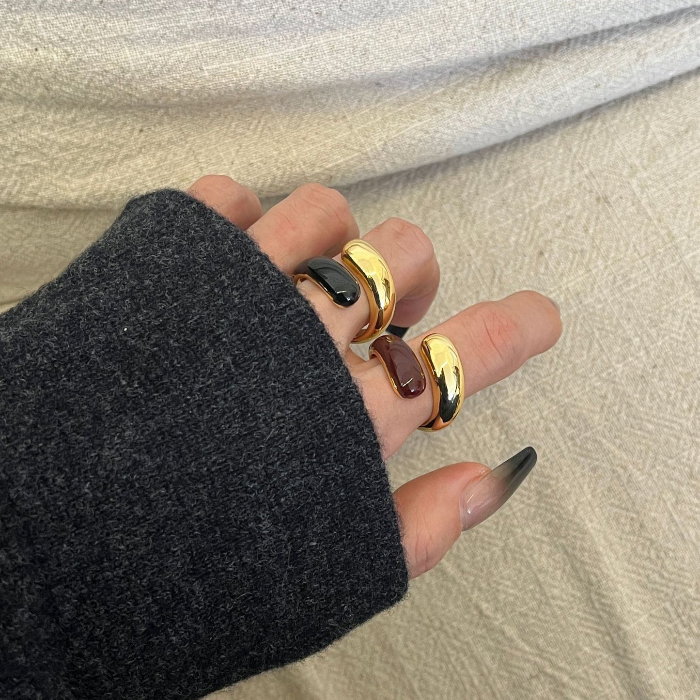 Gold dripping contrast stitching adjustable ring