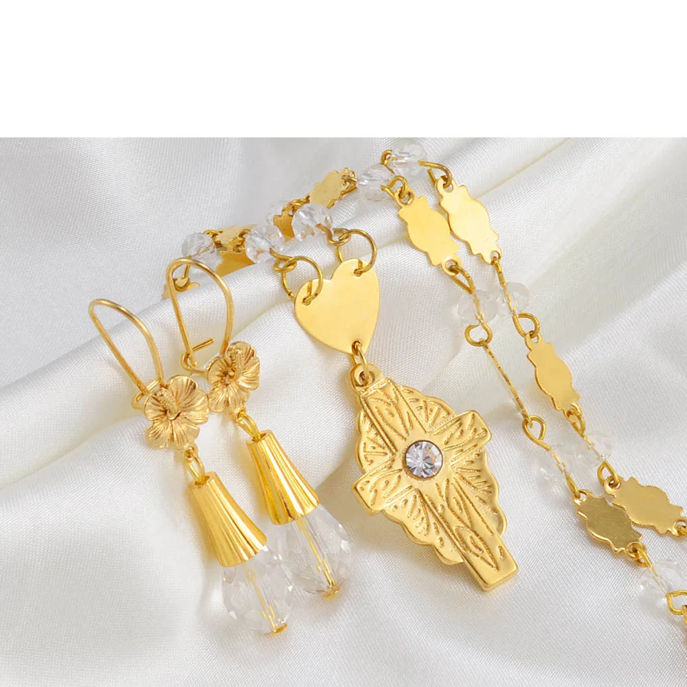 Cross Pendant Necklace & Earrings Jewelry sets