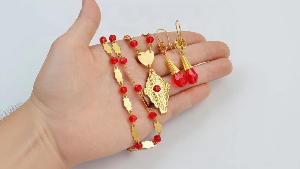 Cross Pendant Necklace & Earrings Jewelry sets