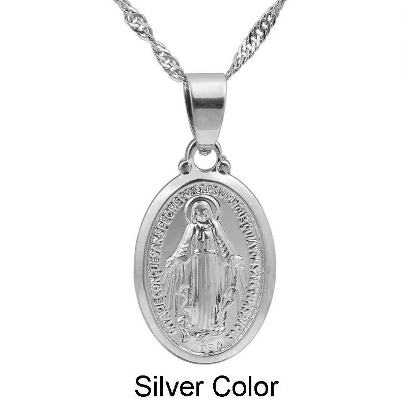 Virgin Mary Pendant Necklace — Silver & Gold