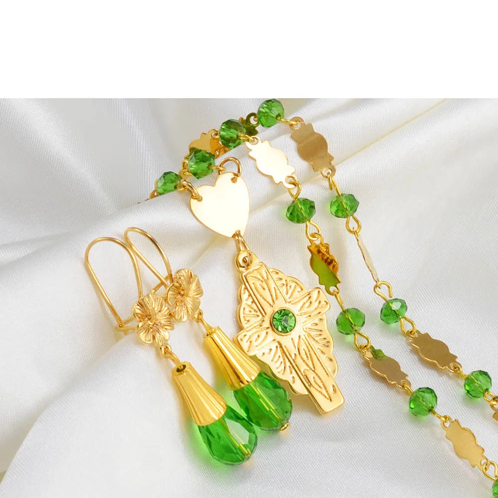 Cross Pendant Necklace & Earrings Jewelry sets
