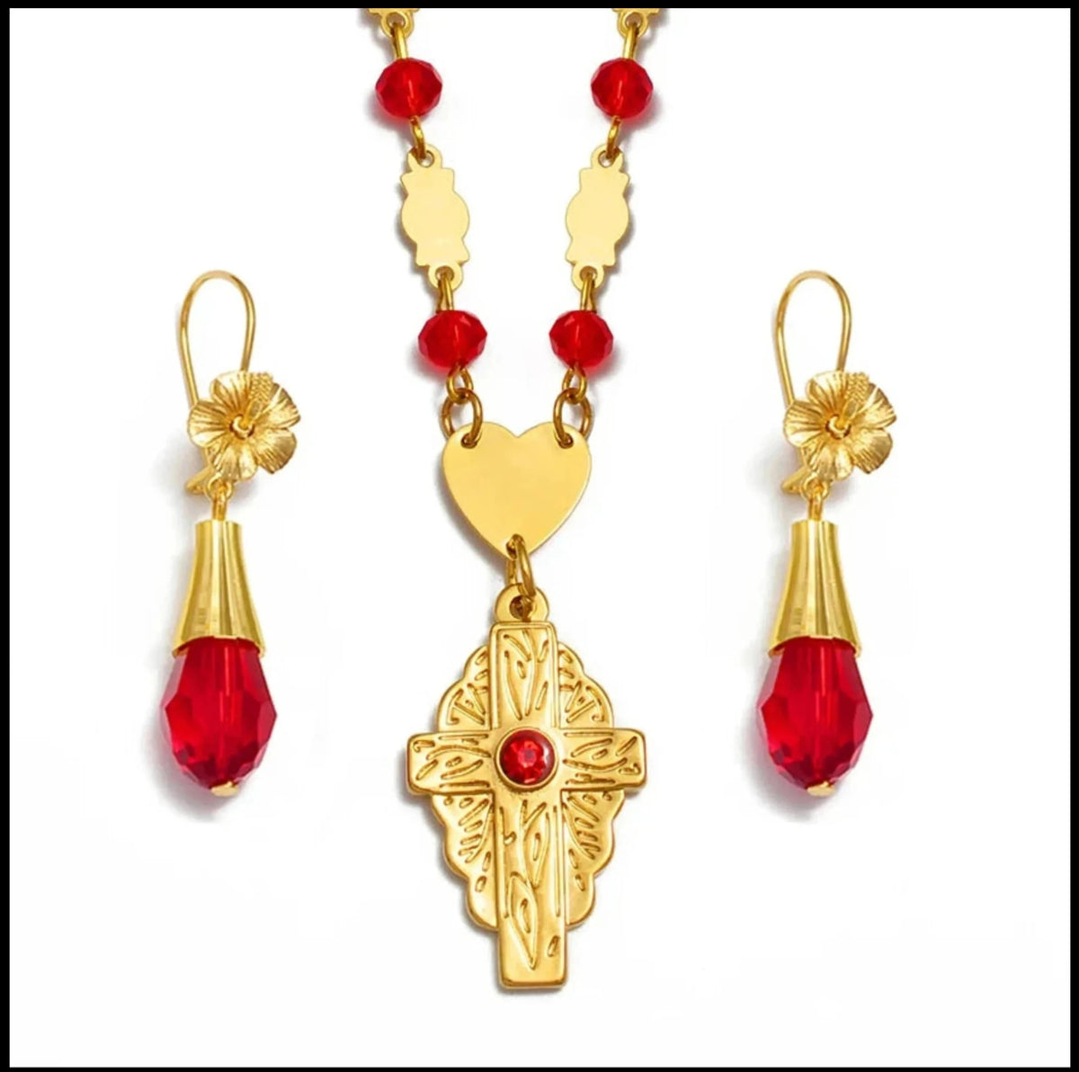 Cross Pendant Necklace & Earrings Jewelry sets
