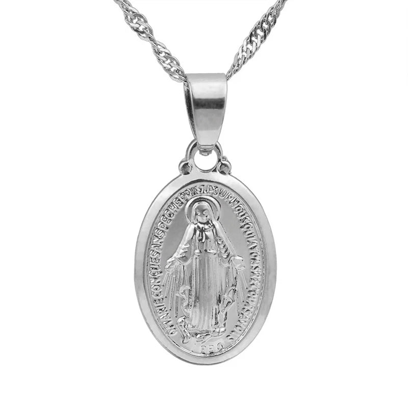 Virgin Mary Pendant Necklace — Silver & Gold