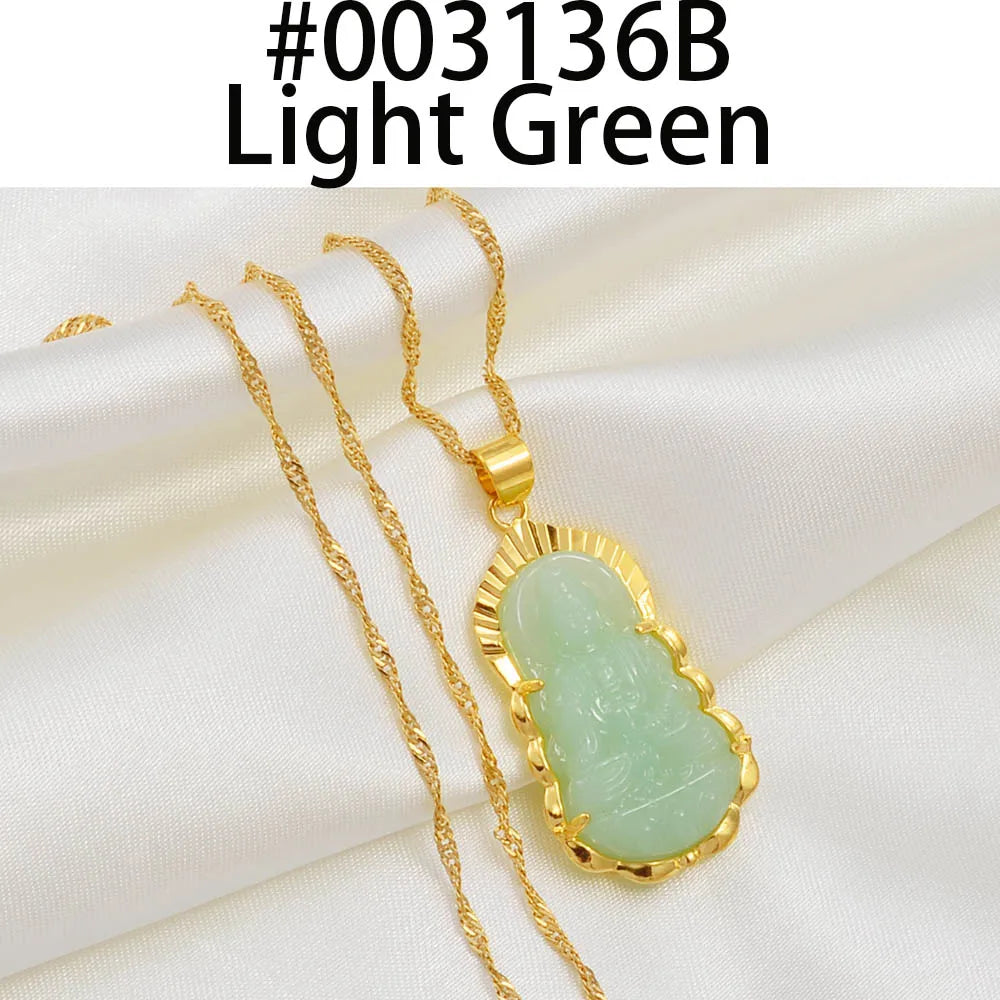 Chinese Style Buddhist Pendant Necklace Green Guanyin Pendant Necklace