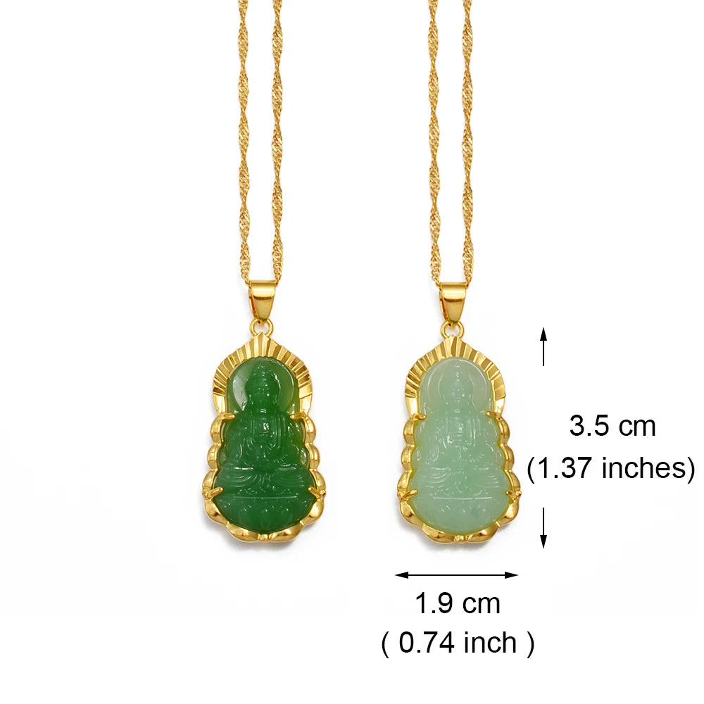 Chinese Style Buddhist Pendant Necklace Green Guanyin Pendant Necklace
