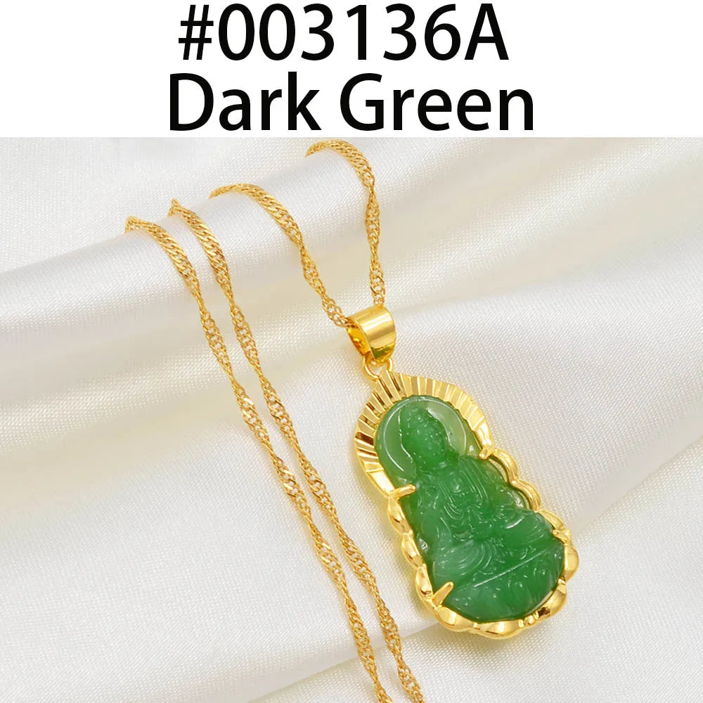 Chinese Style Buddhist Pendant Necklace Green Guanyin Pendant Necklace