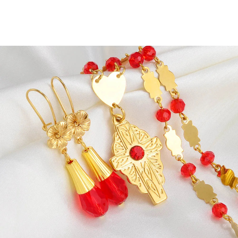 Cross Pendant Necklace & Earrings Jewelry sets