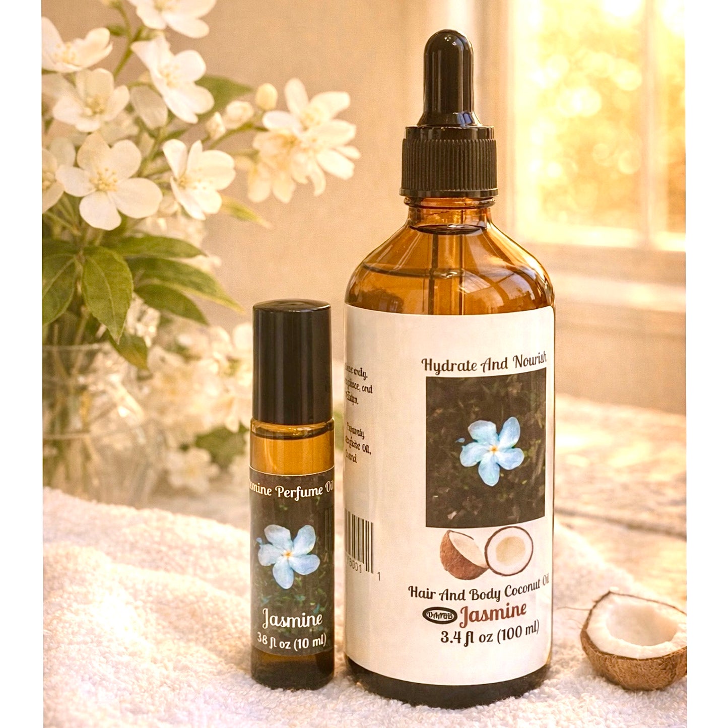 Jasmine Roll-On Perfume Oil and Body Oil Set