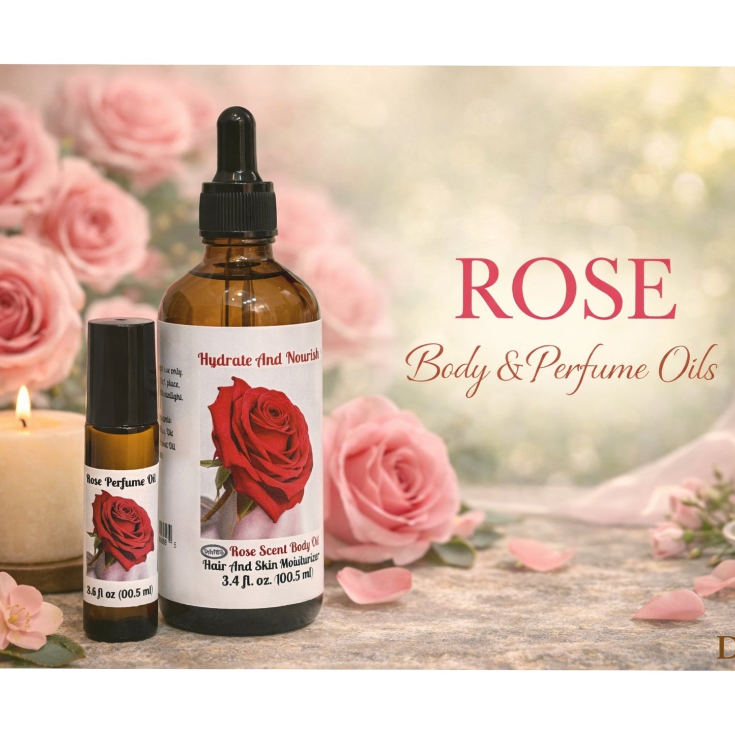 Rose Roll-On Perfume Oil and Body Oil Set