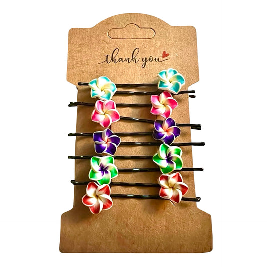 Plumeria Flower Bobby Pins 12 Piece Set