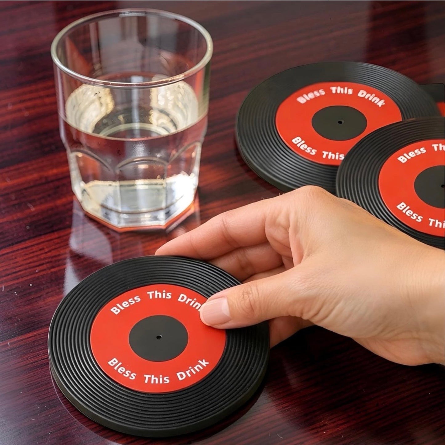 4 Piece Set “Blessed This Drink” Silicone Coasters