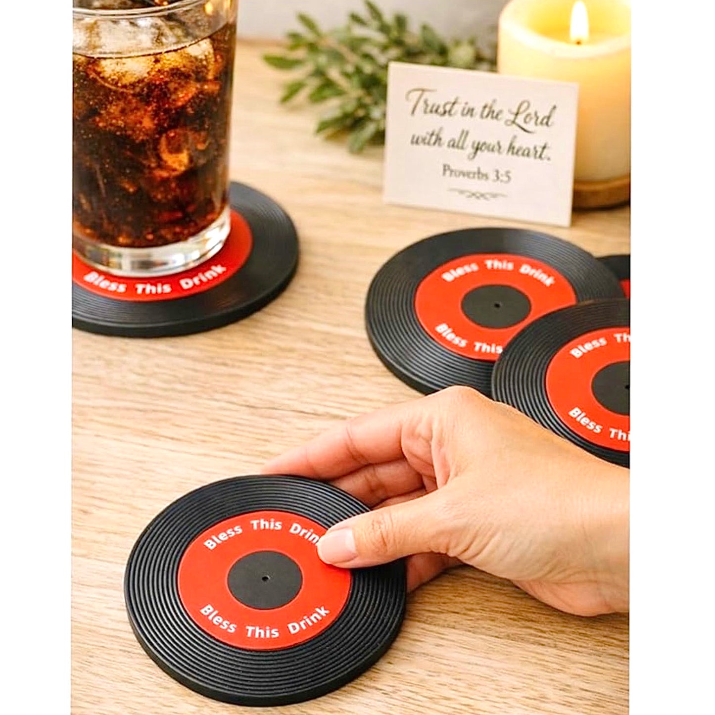 4 Piece Set “Blessed This Drink” Silicone Coasters