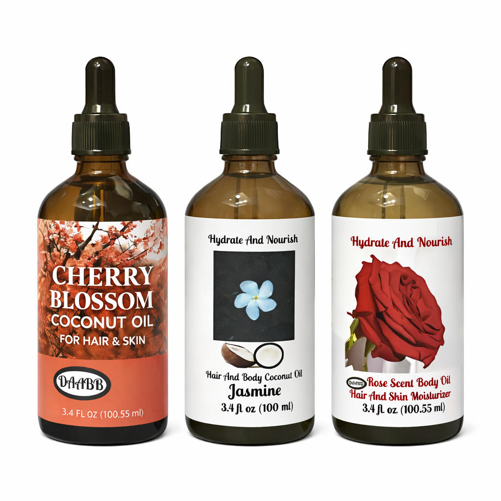Travel Size Floral Perfume & Body Oil Trio - Jasmine, Rose & Cherry Blossom (3.4 fl oz each) PRODUCT DESCRIPTION