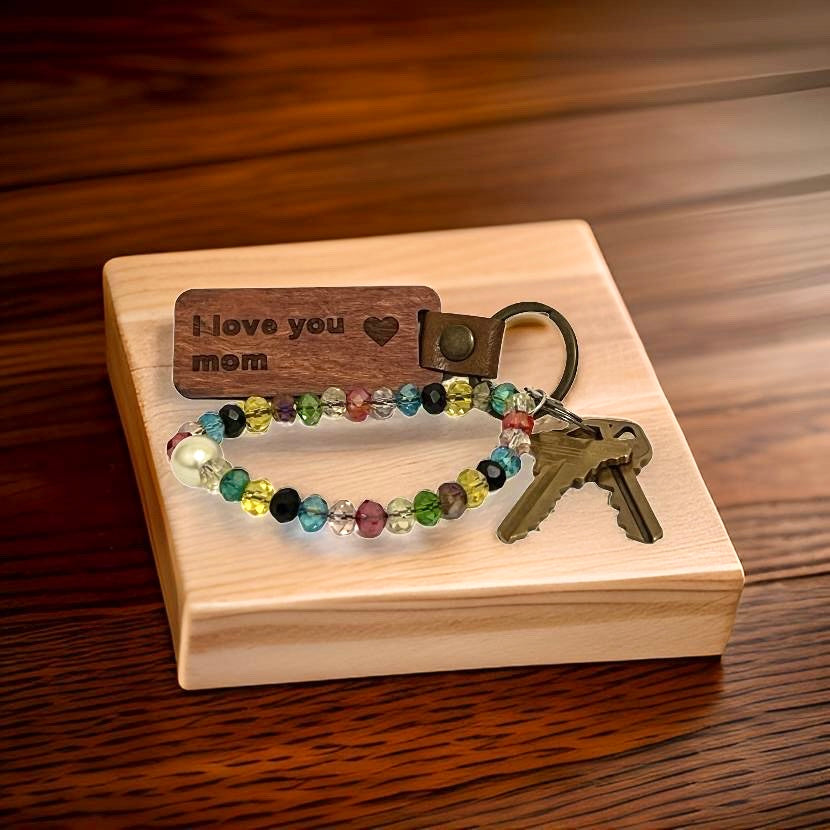Engraved Wood Key Chain For Mom, Dad, Wife, or Husband