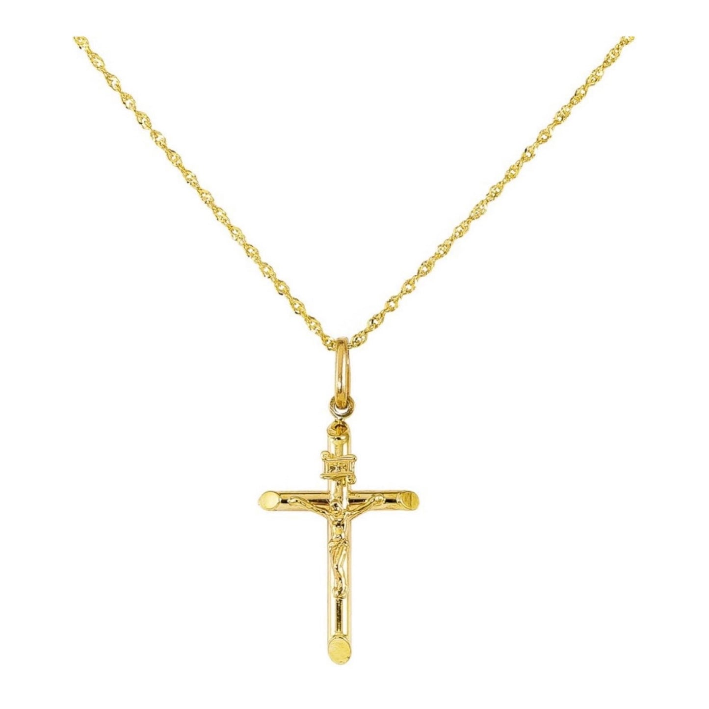 14k Yellow Gold Jesus Crucifix Cross Pendant with Luxury Italian Chain