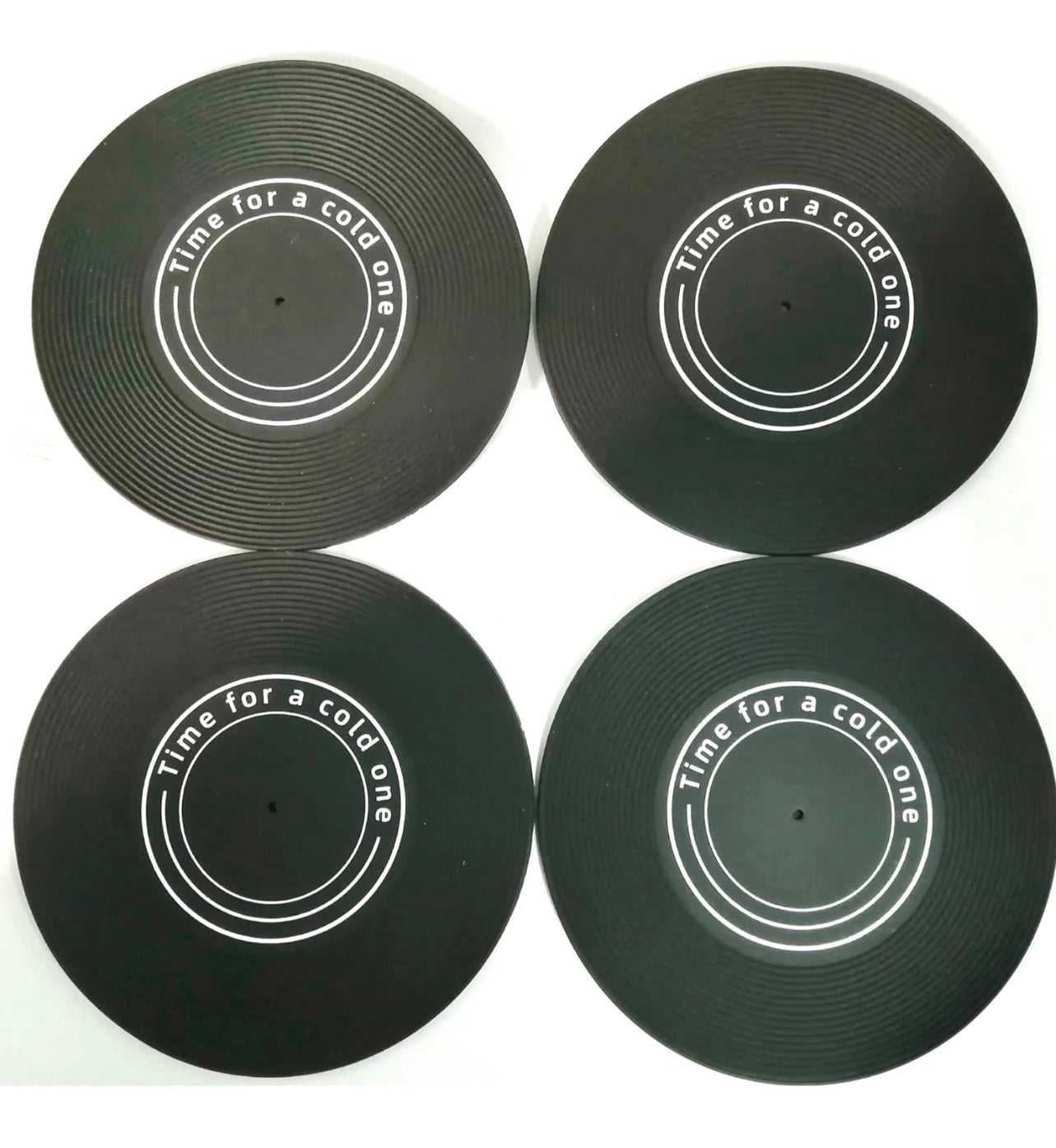 4 Piece Set “Time For A Cold One” Silicone Coasters