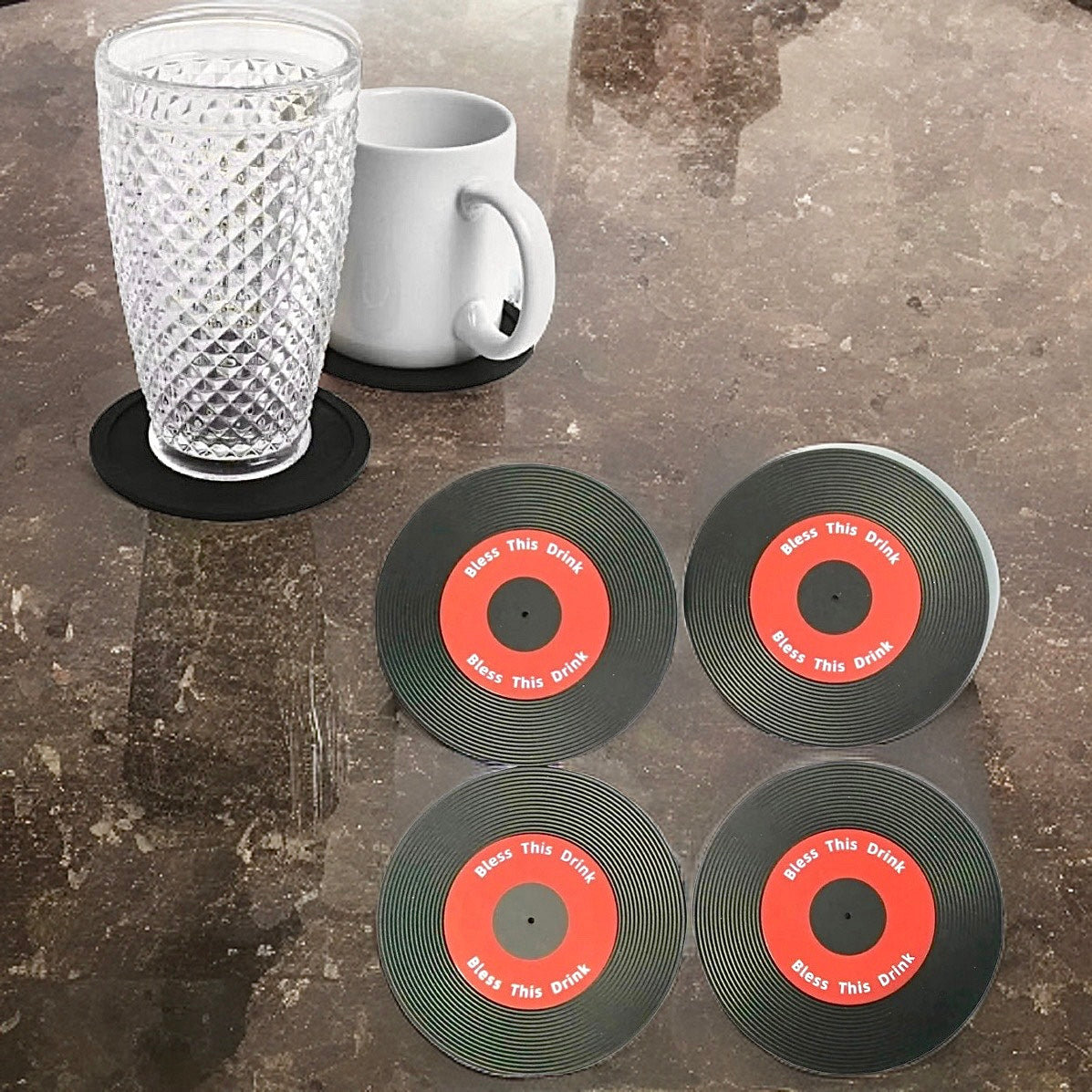 4 Piece Set “Blessed This Drink” Silicone Coasters