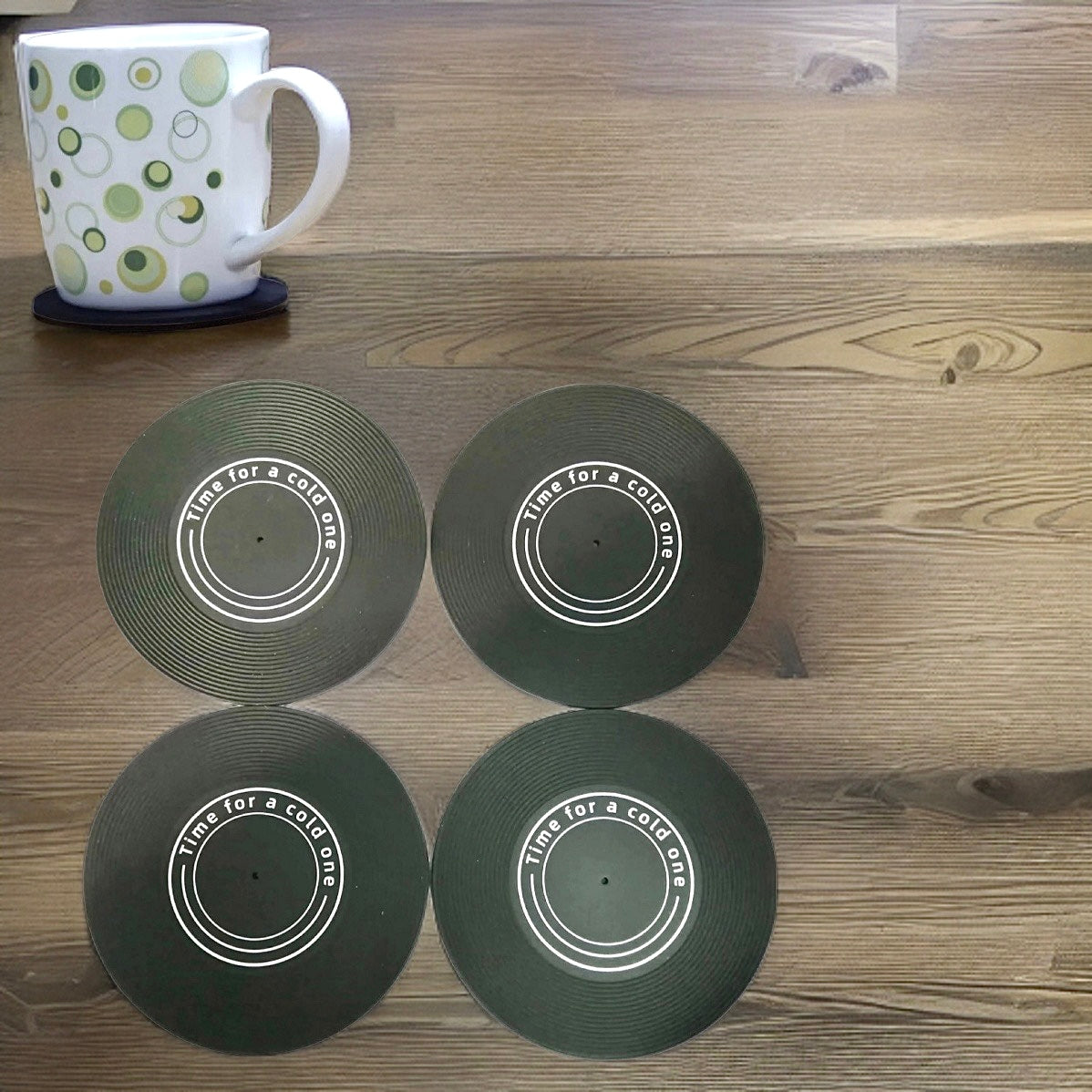 4 Piece Set “Time For A Cold One” Silicone Coasters