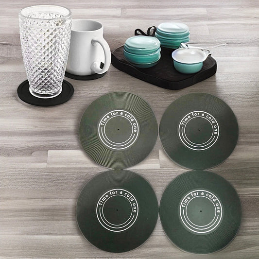 4 Piece Set “Time For A Cold One” Silicone Coasters