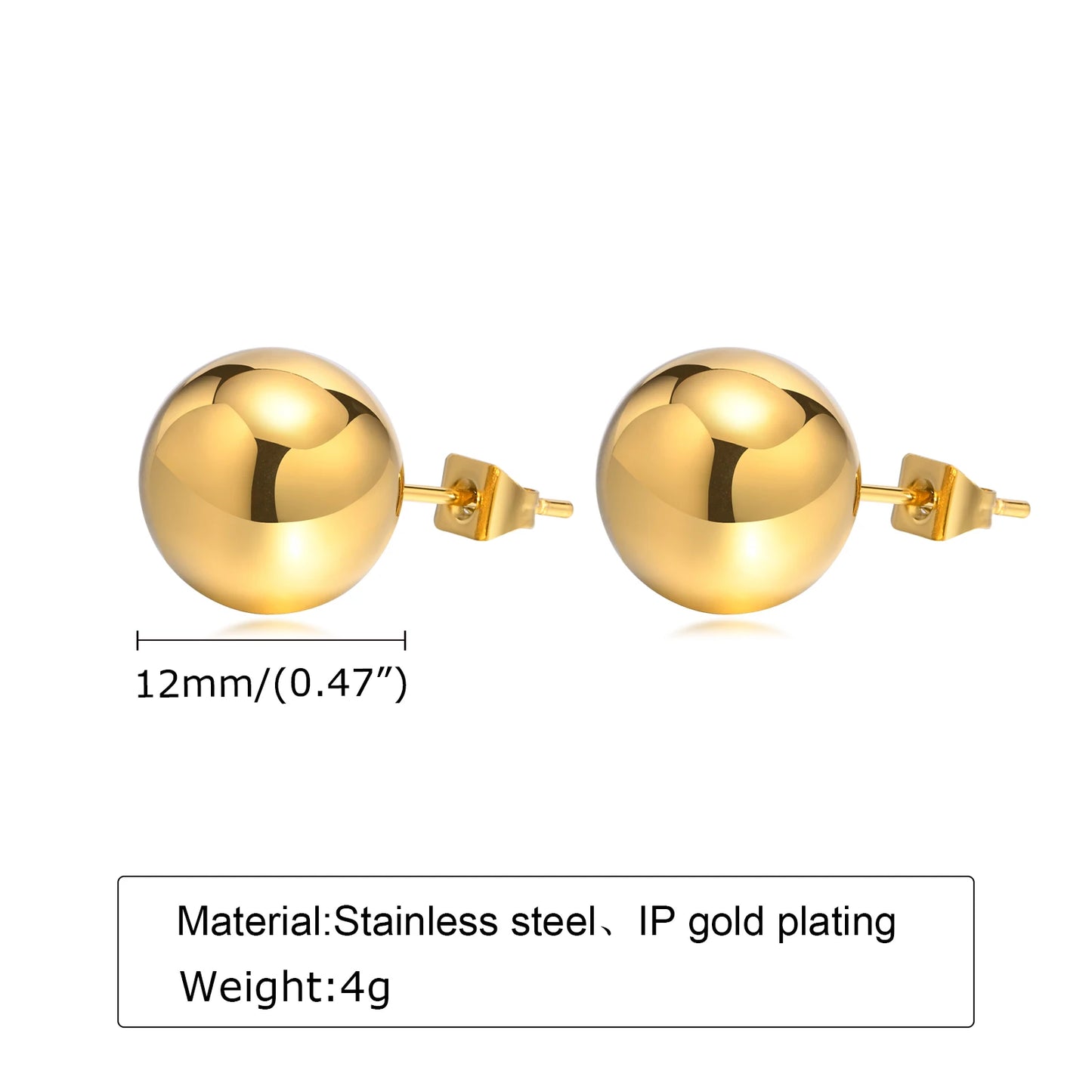 Stainlesss Steel Ball Stud Earrings for Women, Polished Ball Hypoallergenic Earrings 6mm-12mm