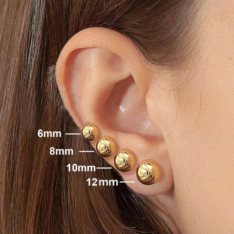 Stainlesss Steel Ball Stud Earrings for Women, Polished Ball Hypoallergenic Earrings 6mm-12mm