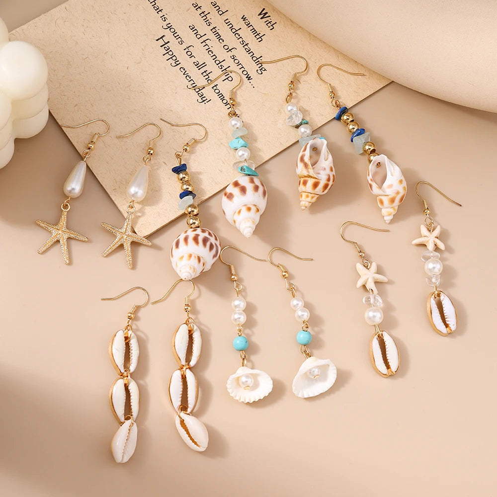 Fashion Summer Beach Pearl Shell Earrings for Women Girls