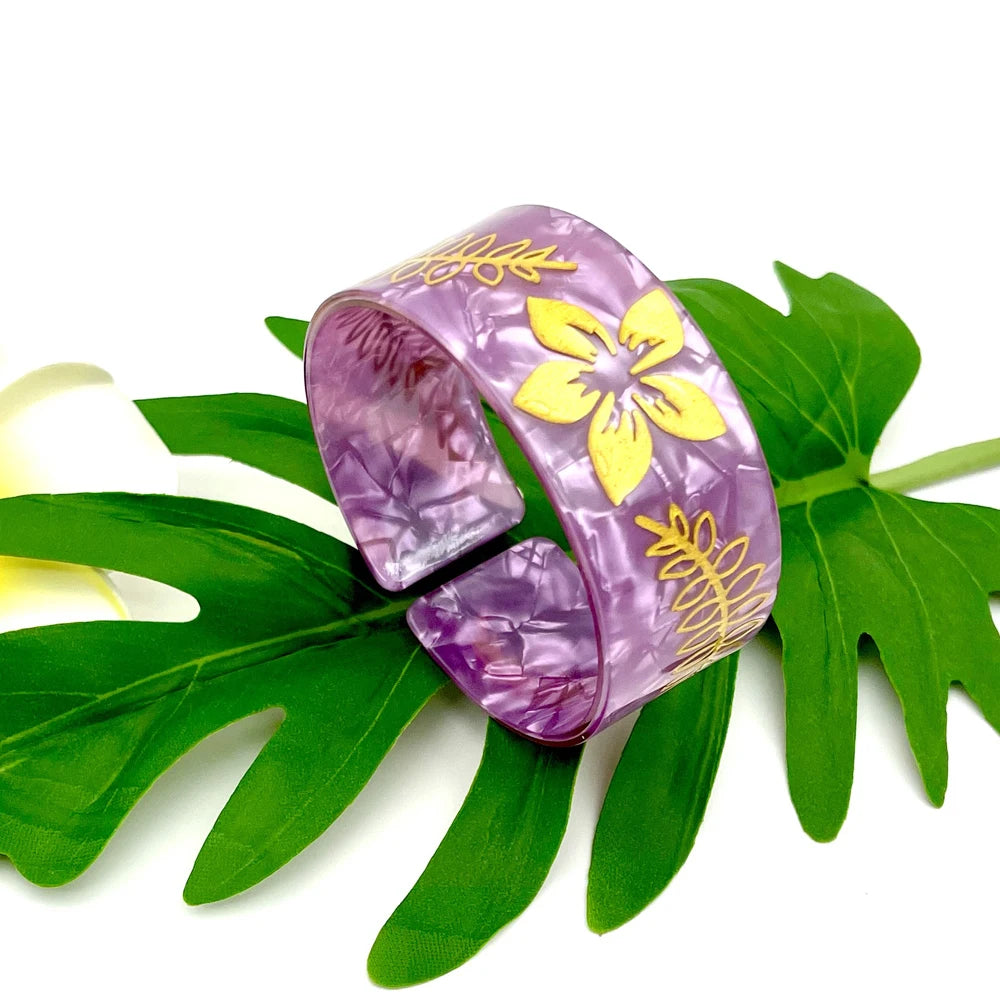 Polynesian Pacific Tropical Islanders Plumeria Flower Acrylic Cuff Bangles Bracelet For Women And Girls