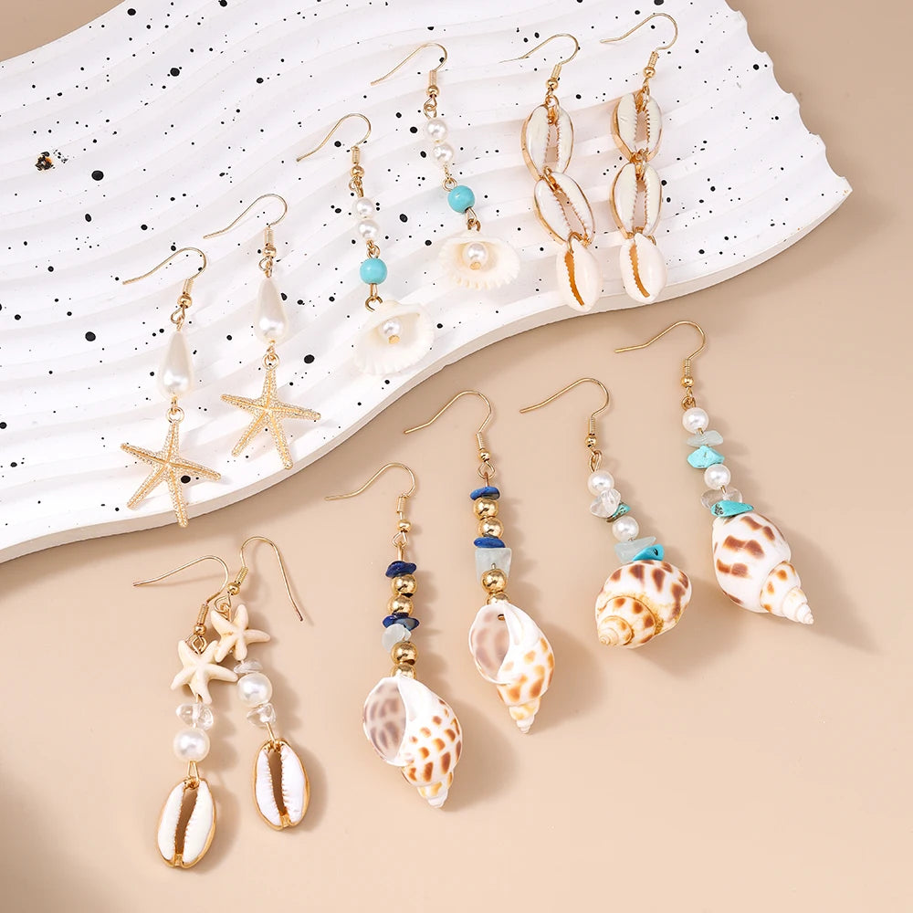 Fashion Summer Beach Pearl Shell Earrings for Women Girls