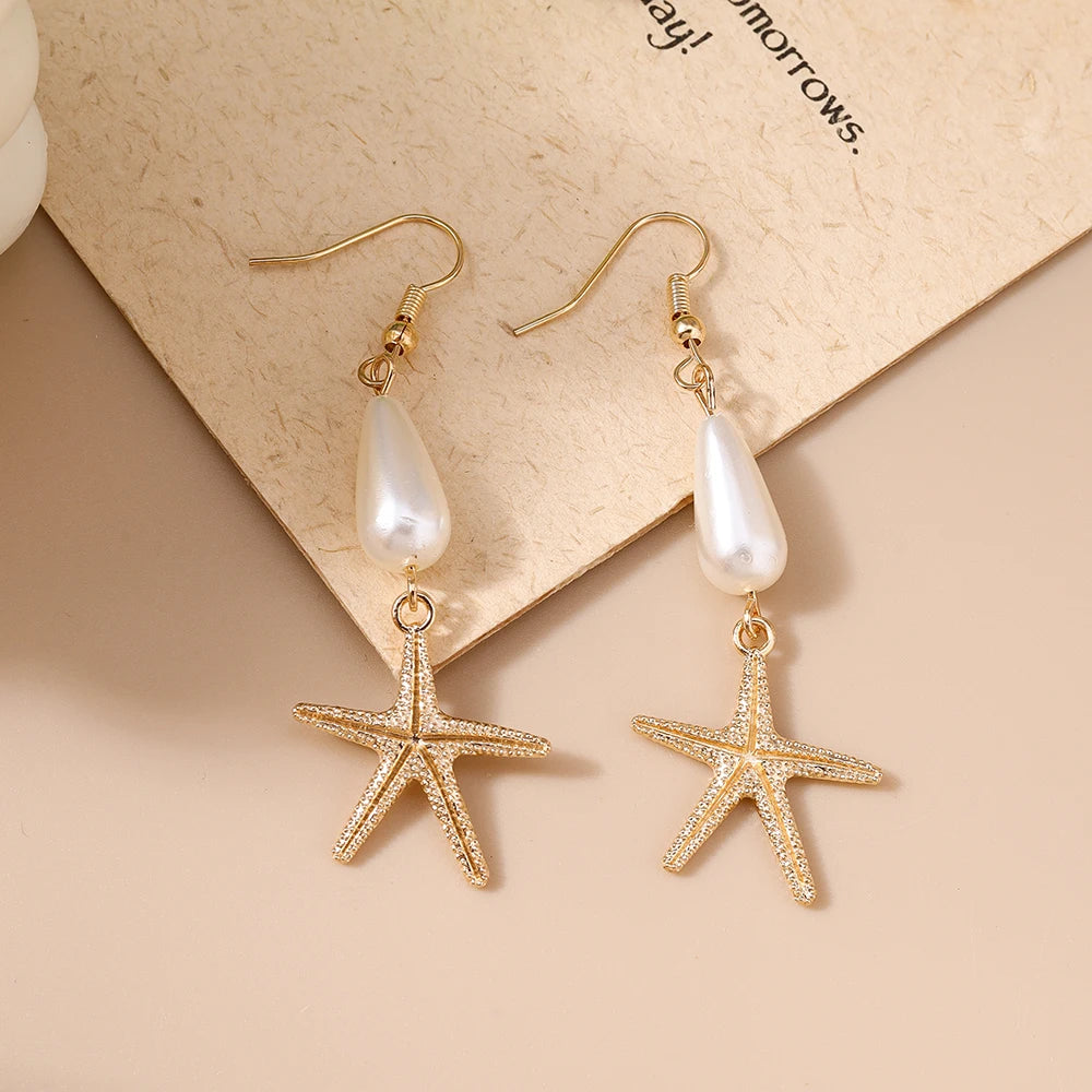 Fashion Summer Beach Pearl Shell Earrings for Women Girls