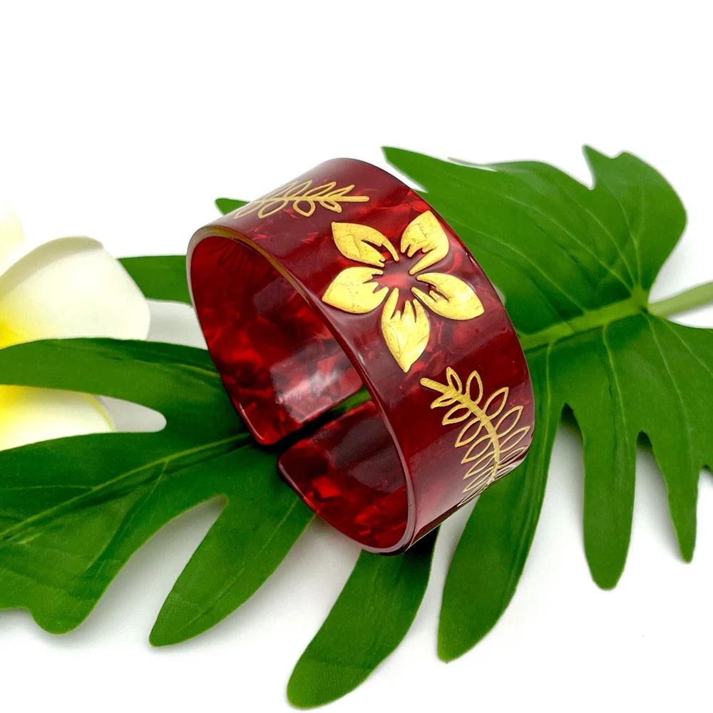 Polynesian Pacific Tropical Islanders Plumeria Flower Acrylic Cuff Bangles Bracelet For Women And Girls