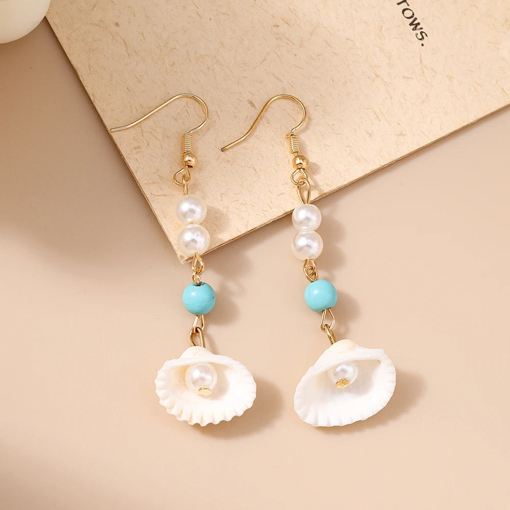 Fashion Summer Beach Pearl Shell Earrings for Women Girls