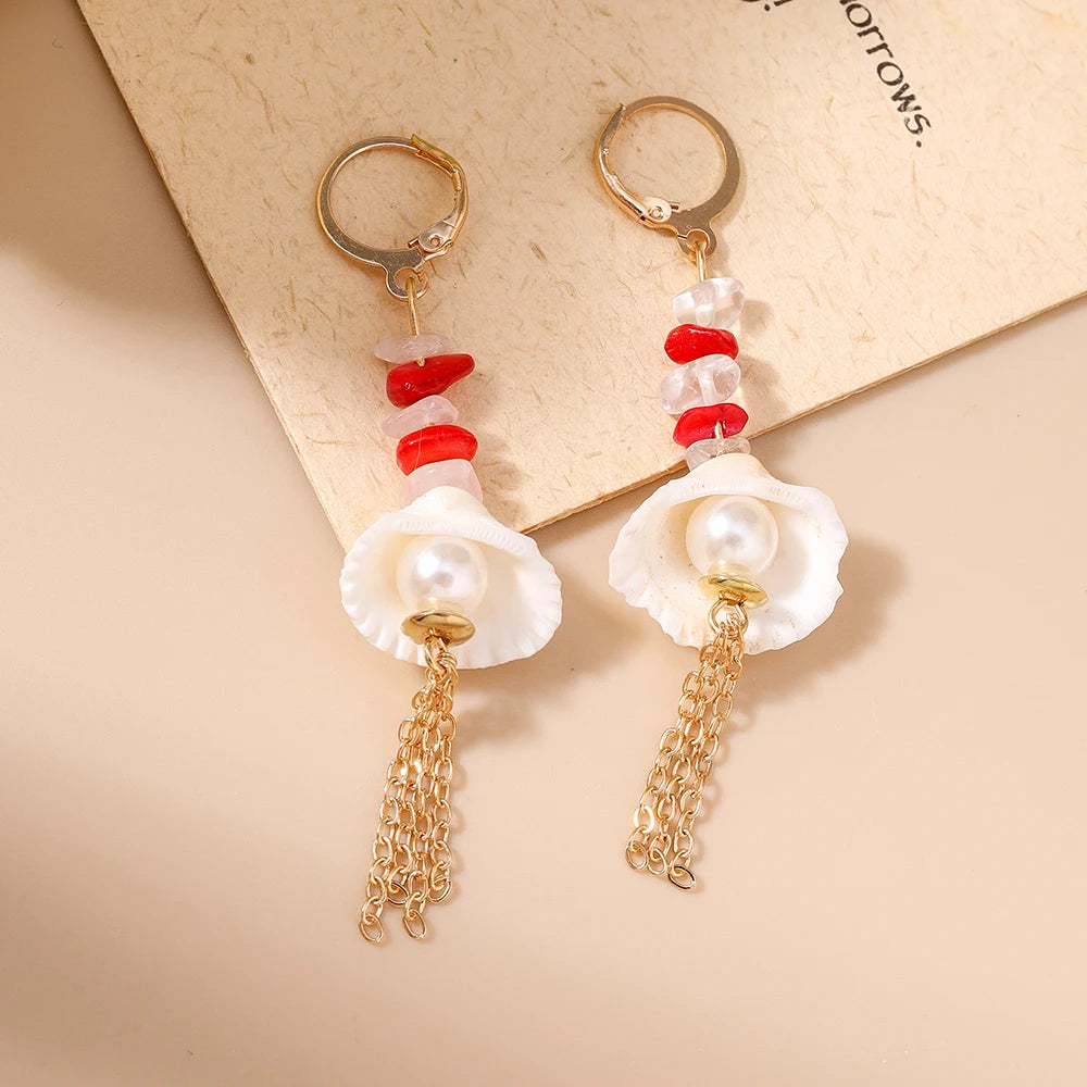 Fashion Summer Beach Pearl Shell Earrings for Women Girls