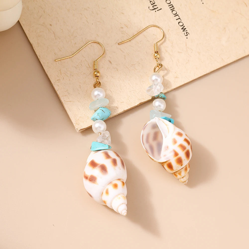 Fashion Summer Beach Pearl Shell Earrings for Women Girls