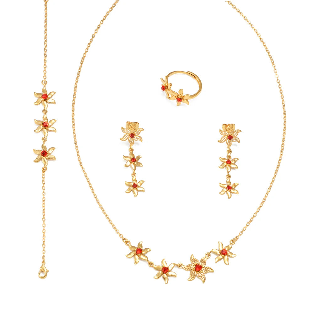 Tropical Flower Jewelry Set — Necklace, Earrings, Bracelet & Ring
