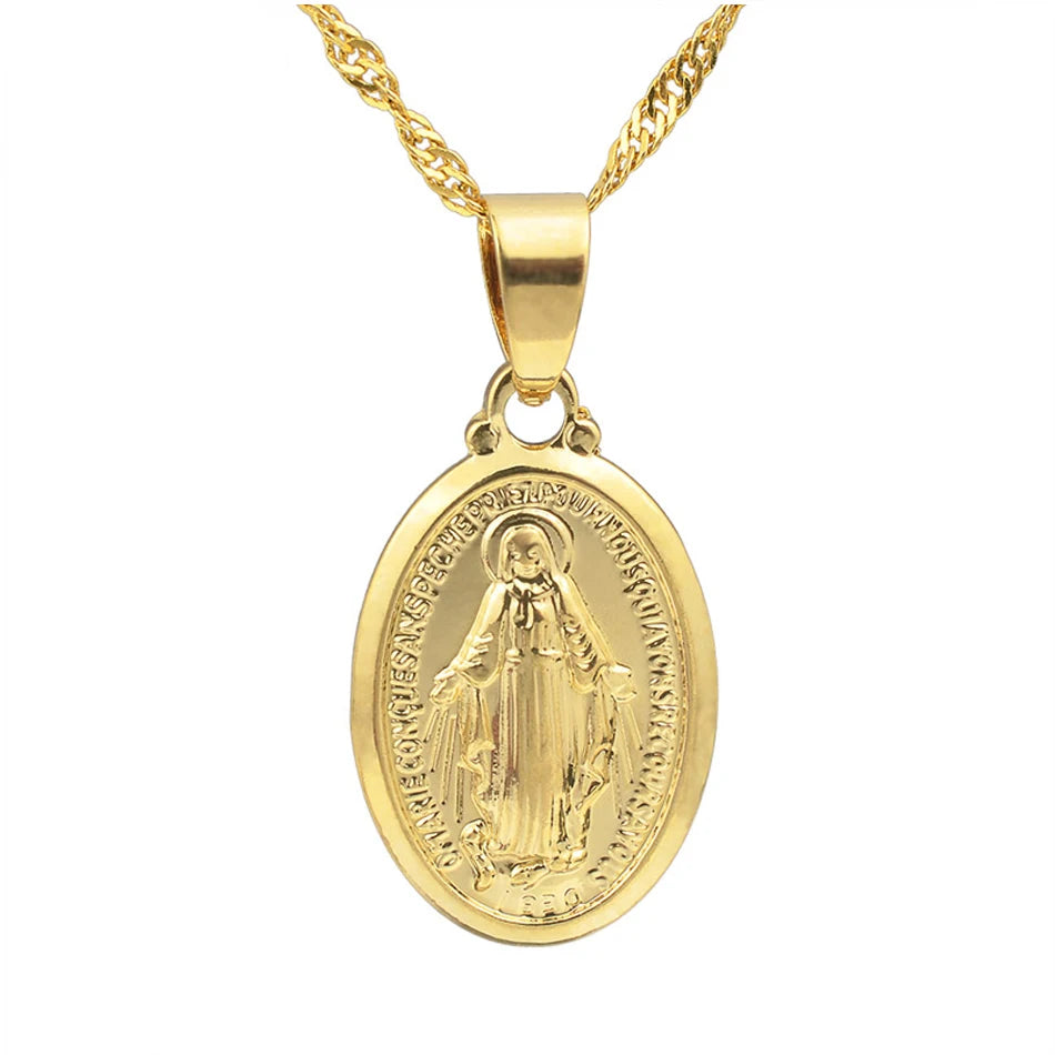 Virgin Mary Pendant Necklace — Silver & Gold