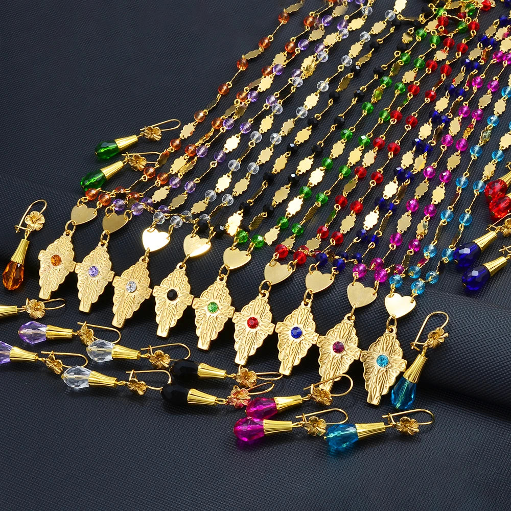 Cross Pendant Necklace & Earrings Jewelry sets