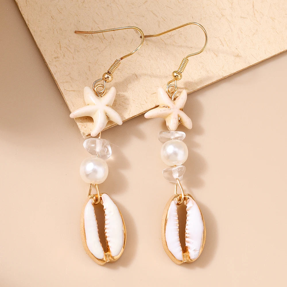 Fashion Summer Beach Pearl Shell Earrings for Women Girls