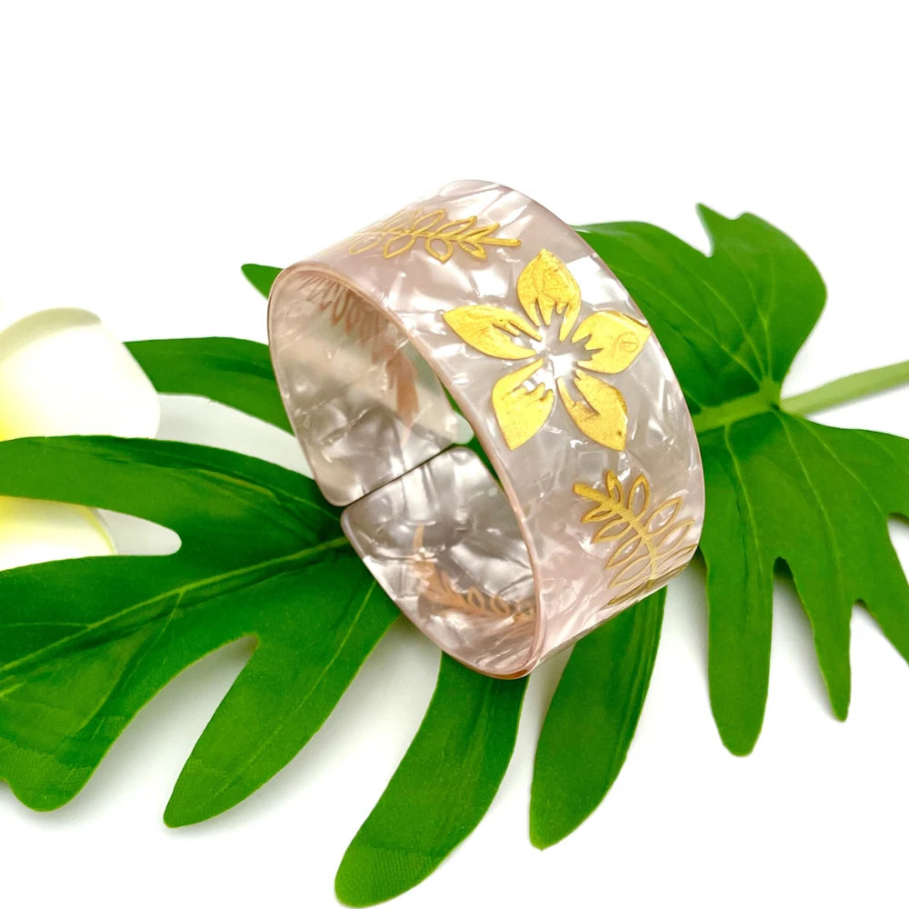 Polynesian Pacific Tropical Islanders Plumeria Flower Acrylic Cuff Bangles Bracelet For Women And Girls