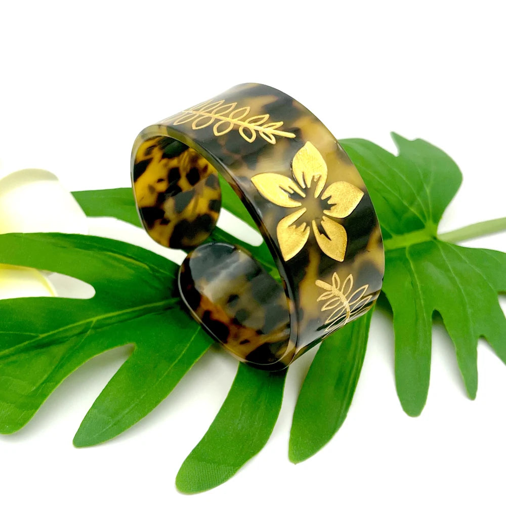 Polynesian Pacific Tropical Islanders Plumeria Flower Acrylic Cuff Bangles Bracelet For Women And Girls