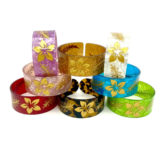 Plumeria Cuff Bangle — Polynesian Tropical Style